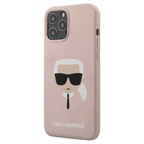 фото Силиконовый чехол-накладка для iphone 12/12 pro karl lagerfeld liquid silicone karl's head hard, розовый