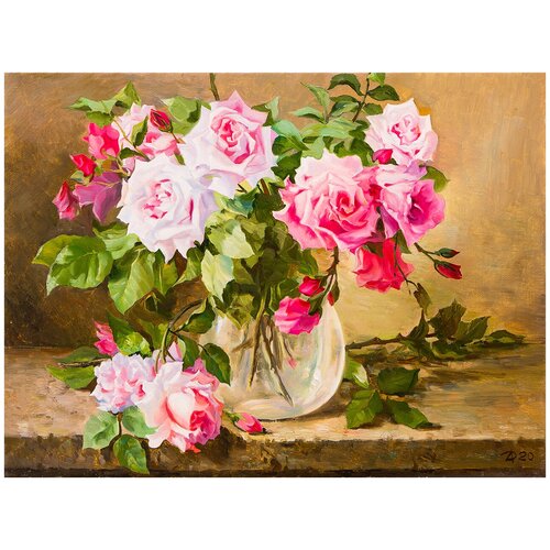 фото Картина маслом "розы розовые" дельцов русская живопись