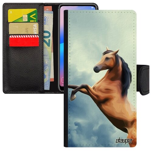 фото Защитный чехол книжка на смартфон // galaxy s7 edge // "лошадь" животные дизайн, utaupia, голубой