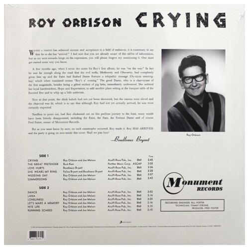 Виниловая пластинка Roy Orbison Виниловая пластинка Roy Orbison / Crying (LP) roy orbison roy orbison the ultimate collection 2 lp