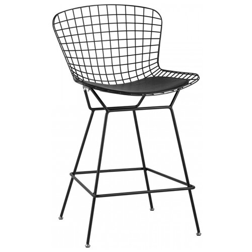 фото Стул полубарный stool group с низкой спинкой bertoia черный металл с черной подушкой из экокожи