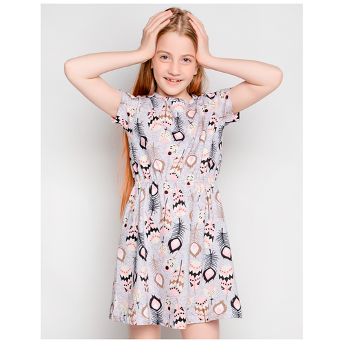 фото Платье для девочки цвет серый/розовый/перо жар птицы ткань кулирка - 100% хлопок юлала