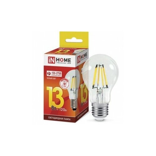 фото 10шт. лампа светодиодная led-a60-deco 13вт 230в е27 6500к 1170лм прозрачная in home