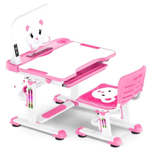фото Комплект anatomica litra: детская парта, стул, выдвижной ящик, подставка и светильник белый/розовый