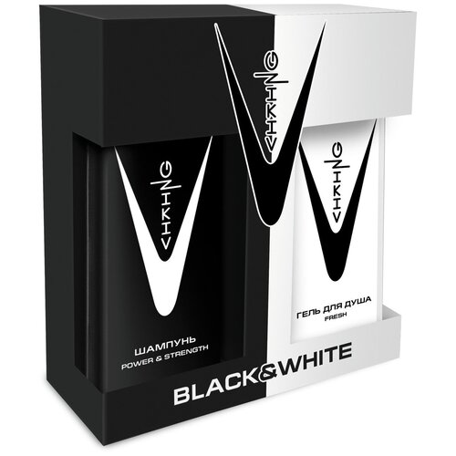 фото Viking подарочный набор "black&white": шампунь для нормальных волос "power&strength", 300 мл + гель для душа освежающий "fresh", 300 мл