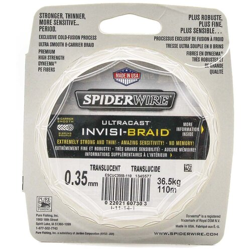 фото "плетеная леска spiderwire ultracast invisi-braid 8 carrier 110м 0,35мм 36,5кг"