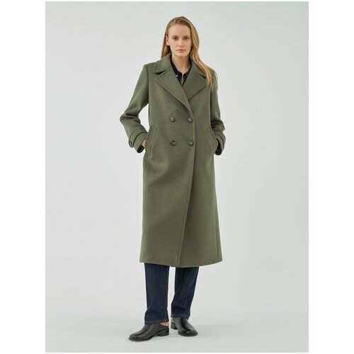 фото Пальто pompa демисезонное, шерсть, силуэт прямой, удлиненное, размер 46/170, зеленый