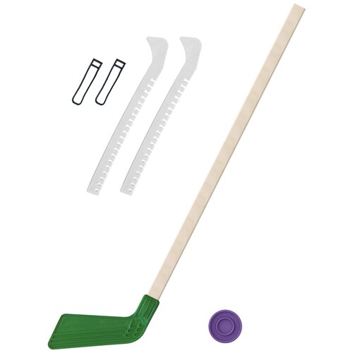 фото Набор зимний: клюшка хоккейная зелёная 80 см.+шайба + чехлы для коньков белые, задира-плюс