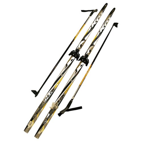 фото Лыжный комплект (лыжи + палки + крепления) 75 мм 195 степ, skol biathlon yellow/black stc