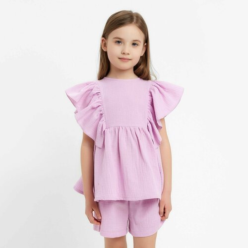 фото Комплект одежды minaku, блуза и шорты, нарядный стиль, размер 158, фиолетовый