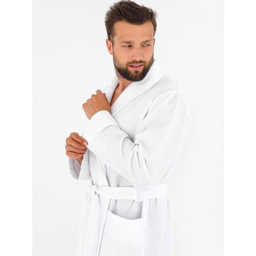 фото Халат everliness, банный халат, пояс/ремень, карманы, размер 54, белый