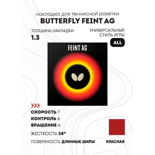 фото Накладка butterfly feint ag (длинные шипы) (цвет красный, толщина 1.3)
