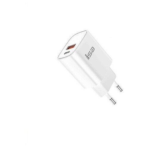 фото Сетевое зарядное устройство для быстрой зарядки usb-c + usb a, pd 3.0, qc 3.0, 3а, 20 вт, isa