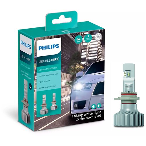 фото Лампа светодиодная philips ultinon pro5000 hl hir2 12/24v 16w px22d, 2 шт. (бокс)