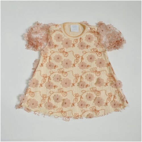 фото Нарядное детское платье для девочки с коротким рукавом, ромашки, желтое, для новорожденных, на выписку, на крестины 20 (62-68) 2-3 мес. clariss
