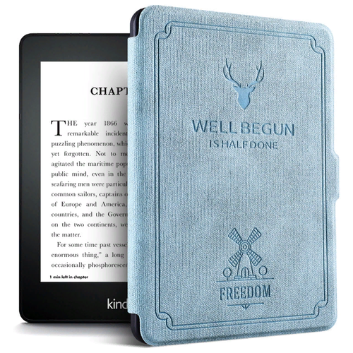 фото Чехол-обложка mypads premium для amazon kindle paperwhite 2018 из высококачественной эко-кожи класса премиум книга в стиле винтаж под старину синий
