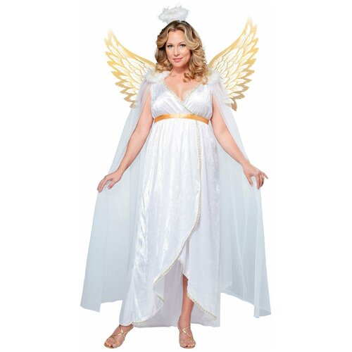 фото Костюм ангел с золотистыми крыльями (большой размер) взрослый california costumes plus 2xl (54-56) (платье с накидкой, крылья, нимб)