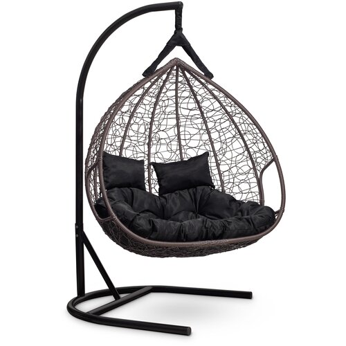 фото Подвесное двухместное кресло-кокон laura outdoor fisht коричневое + каркас (черная подушка)