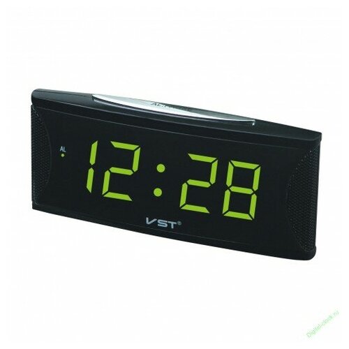 фото Часы электронные vst 719-2 черные, размер 210x90x68 мм, дисплей зеленый, 220v, будильник
