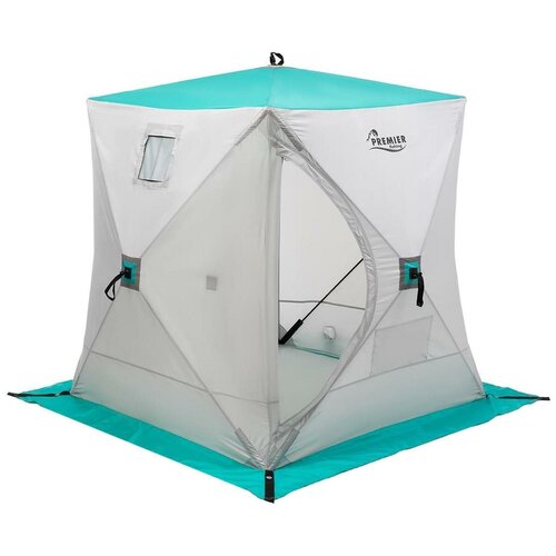 фото Палатка для рыбалки двухместная premier куб 1.5х1.5, серый/бирюзовый