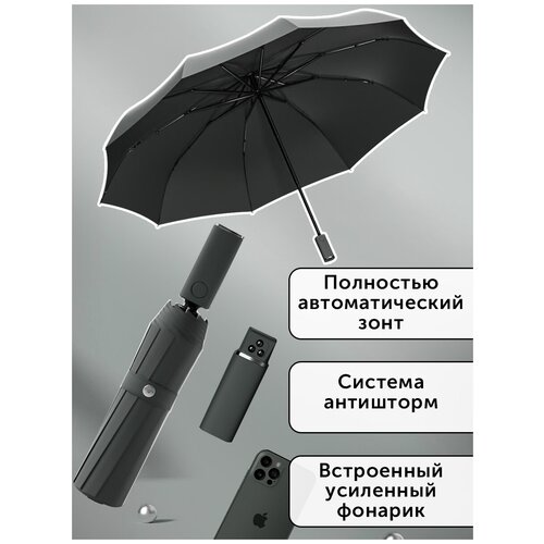фото Смарт-зонт xiaomi, автомат, купол 105 см., 10 спиц, черный