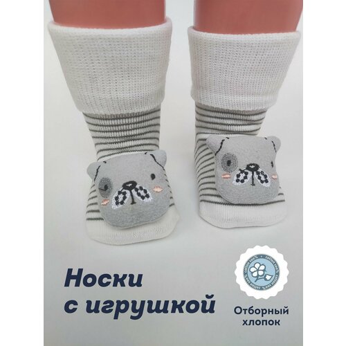 фото Носки носки махровые теплые с игрушкой, размер 18-24 месяцев, белый нет бренда