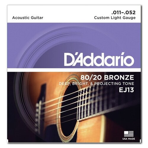 фото Струны для акустической гитары daddario ej13 80/20 bronze custom light 11-52 d'addario