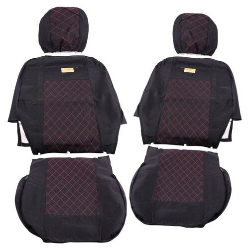 фото Универсальные чехлы для автомобильных сидений takara модель №8 (ткань, цвет черный с красной строчкой)