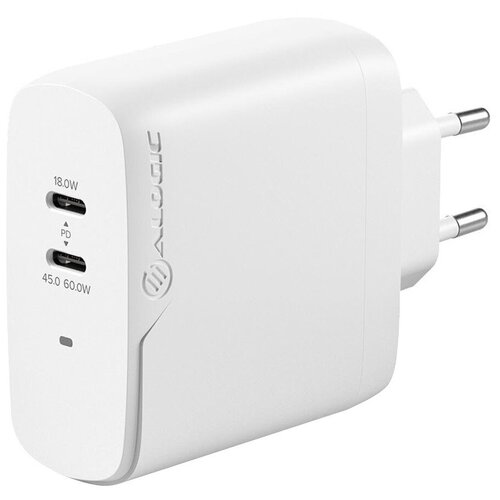 фото Сетевое зарядное устройство alogic 2x63 rapid power usb-c, 63 вт, gan, pd, белое