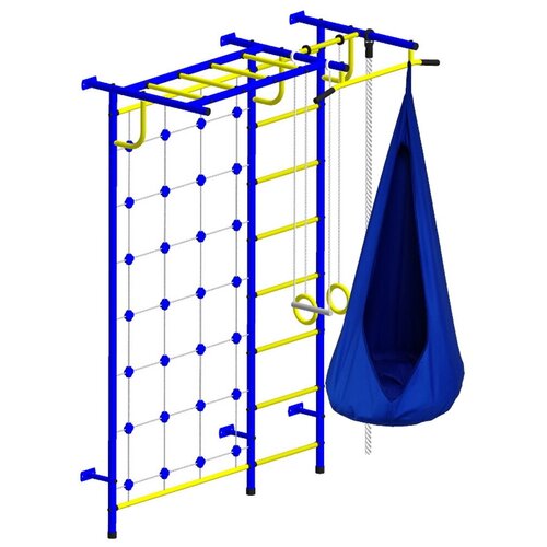 фото Комплект: спортивный комплекс пионер с4с ступени противоскользящие, цвет сине-желтый, гамак-капля