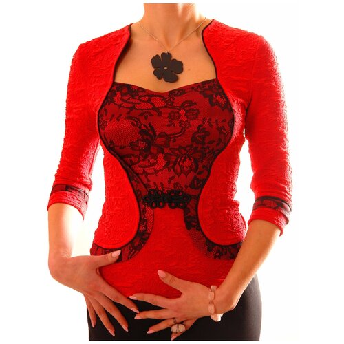 фото Блуза thedistinctive, нарядный стиль, прилегающий силуэт, укороченный рукав, размер m, красный