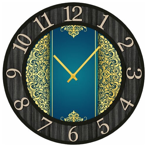 фото Svs настенные часы svs 4002210 сине-желтые узоры в черной рамке