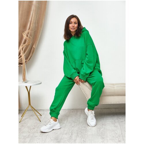 фото Костюм revival_brand, худи и брюки, спортивный стиль, свободный силуэт, размер универсальный, зеленый