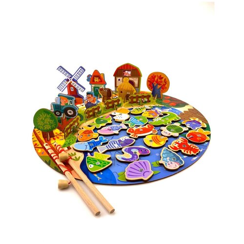 фото Деревянный игровой набор с магнитной рыбалкой в деревне планета радостей