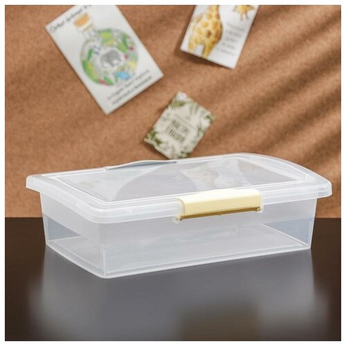 фото Ящик для хранения с крышкой и защёлками laconic mini, 1,9 л, 25×17×6 см, цвет прозрачный/жёлтый-серый mikimarket