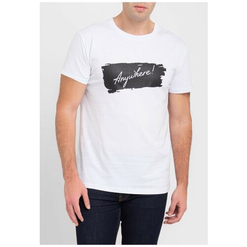 фото Белая мужская футболка parrey, черный принт anywhere размер xl