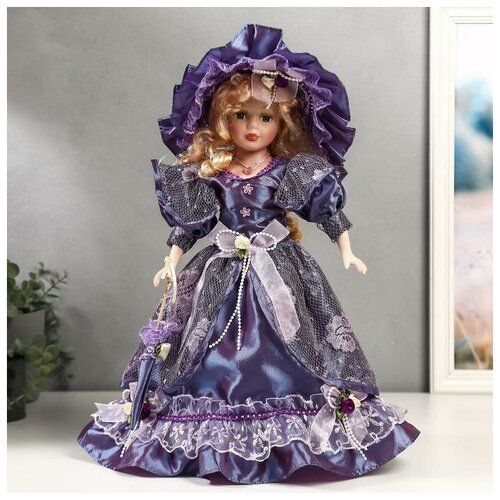 фото Кукла коллекционная керамика "леди анабель в фиолетовом платье с кружевом" 40 см qwen