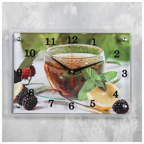 фото Часы настенные прямоугольные "чай с лимоном и ежевикой", 25х35 см сюжет