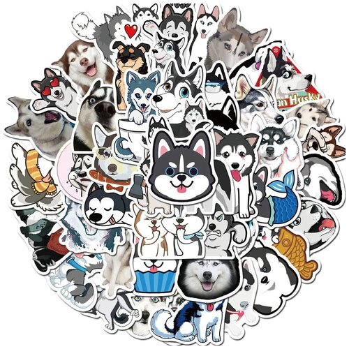 фото Набор наклеек собака хаски 50 шт./husky dog sticker pack 50 pcs / redweeks