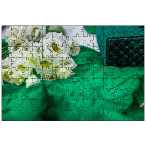 фото Магнитный пазл 27x18см."зеленое, платок, цветы" на холодильник lotsprints