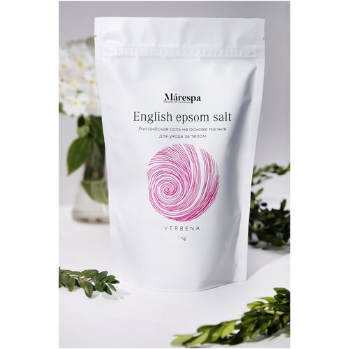 фото Marespa английская соль для ванн с магнием epsom (эпсом) с маслами вербены и мандарина, 1 кг