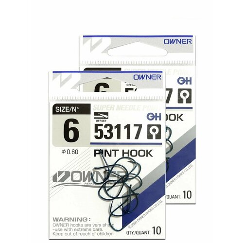фото Крючки рыболовные owner pint hook blue №6 10шт 2 упаковки