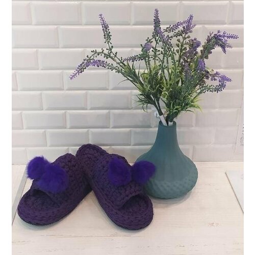 фото Тапочки домашние из трикотажной пряжи фиолетовые julia slippers