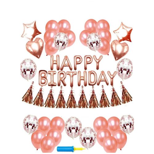 фото Праздничной набор "с днем рождения", латексные шары, фольгированные шары, гирлянда тассел, ленты holiday&gifts
