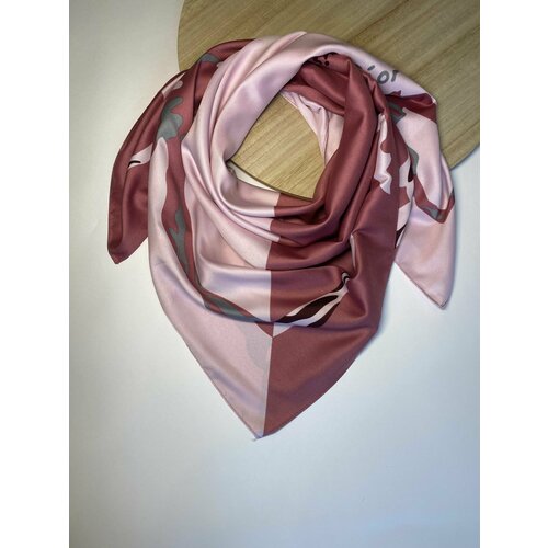 фото Платок viktoria, натуральный шелк, 90х90 см, коричневый, розовый
