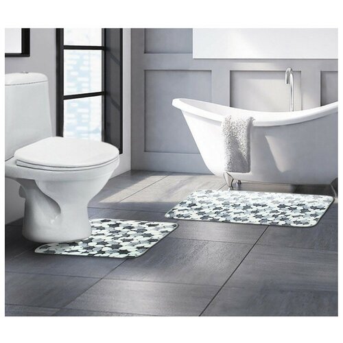 фото Набор ковриков для ванной и туалета «камни», серый, 80 x 50 x 1 см вселенная порядка