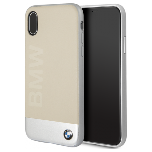 фото Кожаный чехол-накладка для iphone x/xs bmw signature bi-material hard leather/aluminium, бежевый (bmhcpxsglalbe)