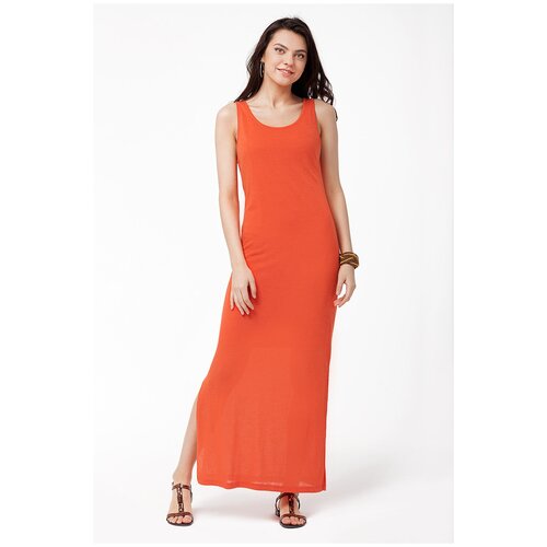 фото Длинное платье с подкладом и завязками на спине vilatte (7504, оранжевый, размер: 52)