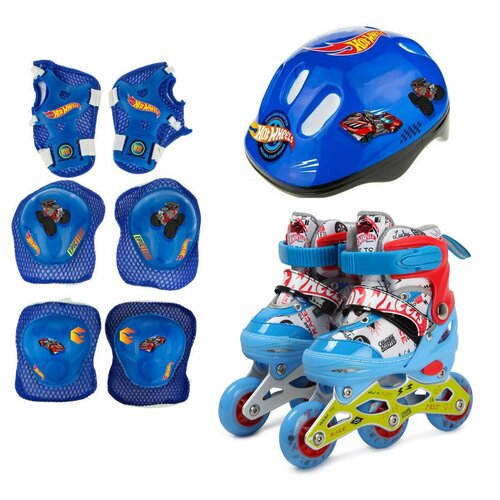 фото 1toy коньки роликовые hot wheels, колеса со светом, в комплекте с защитой и шлемом, xs (26-29) 1 toy