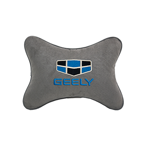 фото Подушка на подголовник алькантара l. grey с логотипом автомобиля geely vital technologies